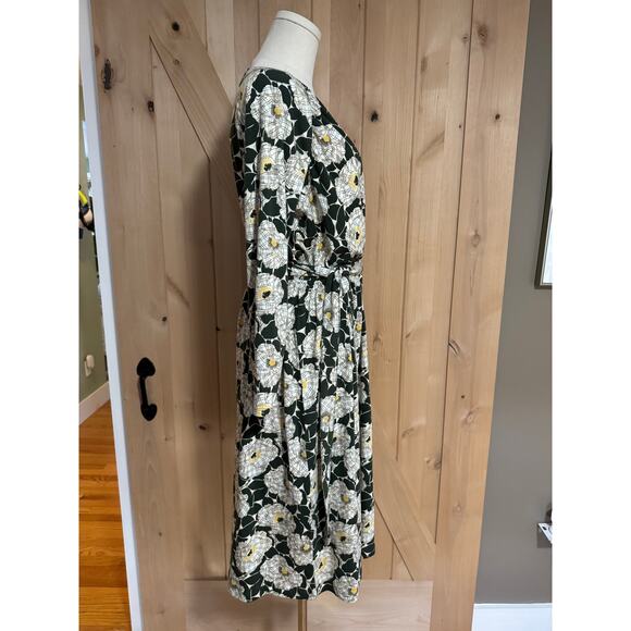 Lands End | Green Floral Cotton Wrap Midi Dress | Size Medium 10-12 - Picture 5 of 15
